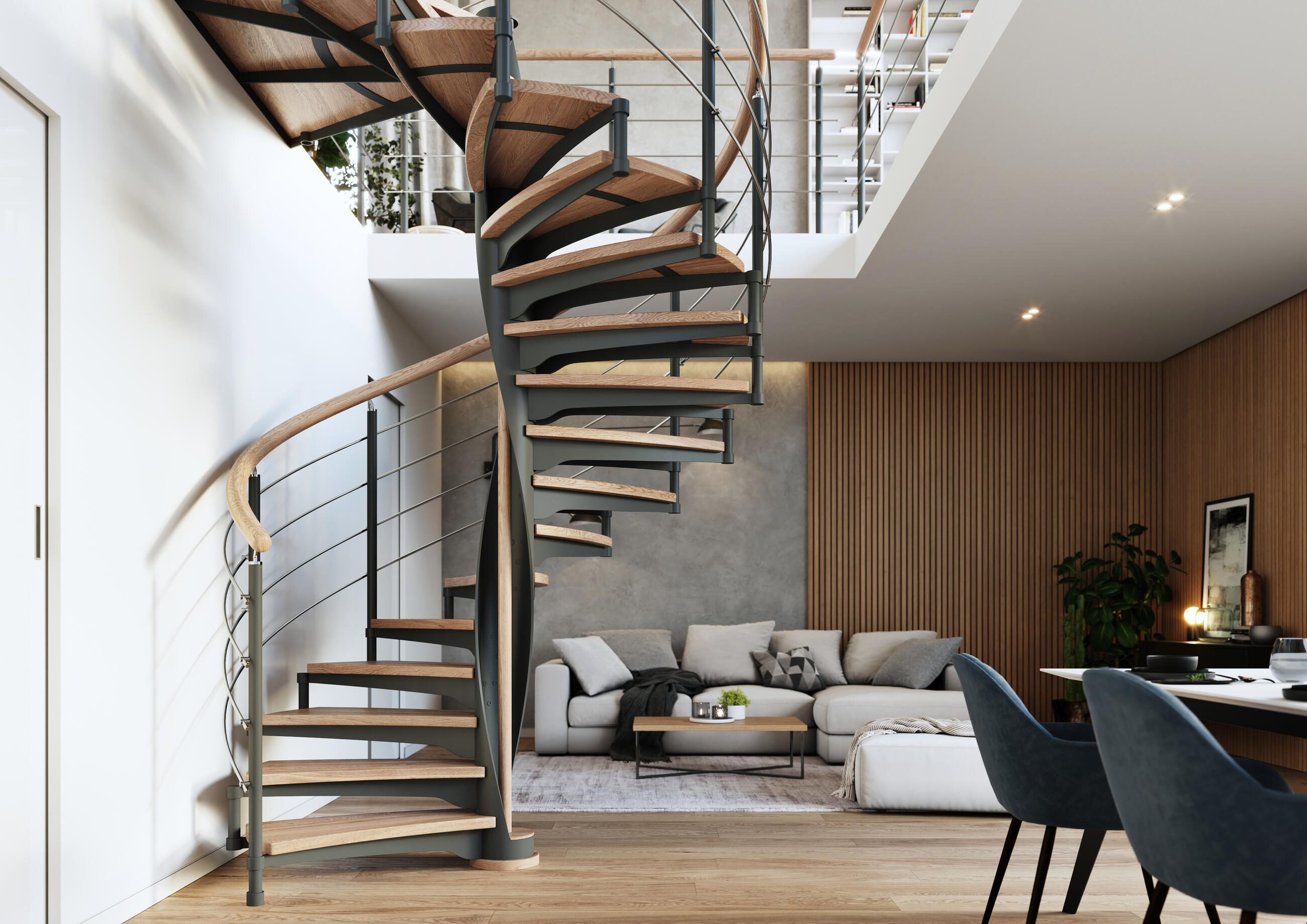 Комбинирано вътрешно стълбище Shell с кръгла основа