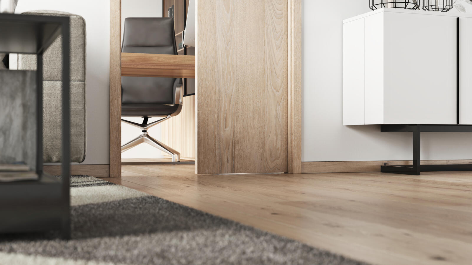 Цокълна лайстна, осигуряваща възможност за залепване на подова настилка